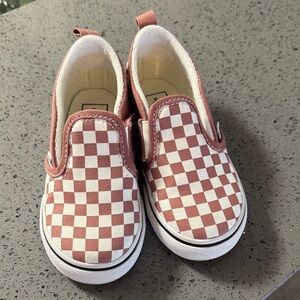 Kids Checkered Slip-On Shoes - Pink and White